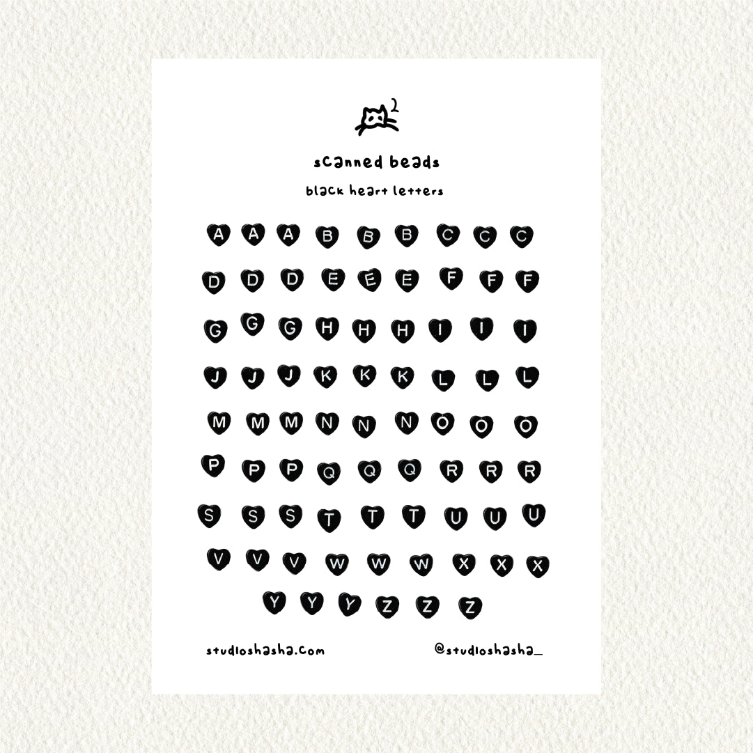 Scanned Beads Sticker Sheet – Black Heart Letters