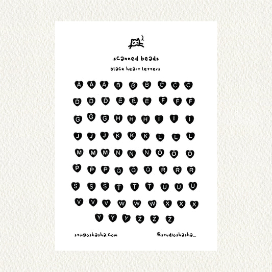 Scanned Beads Sticker Sheet – Black Heart Letters