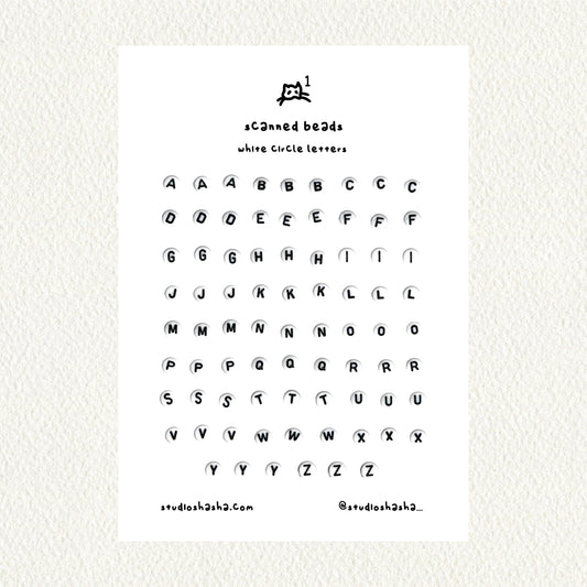 Scanned Beads Sticker Sheet – White Circle Letters